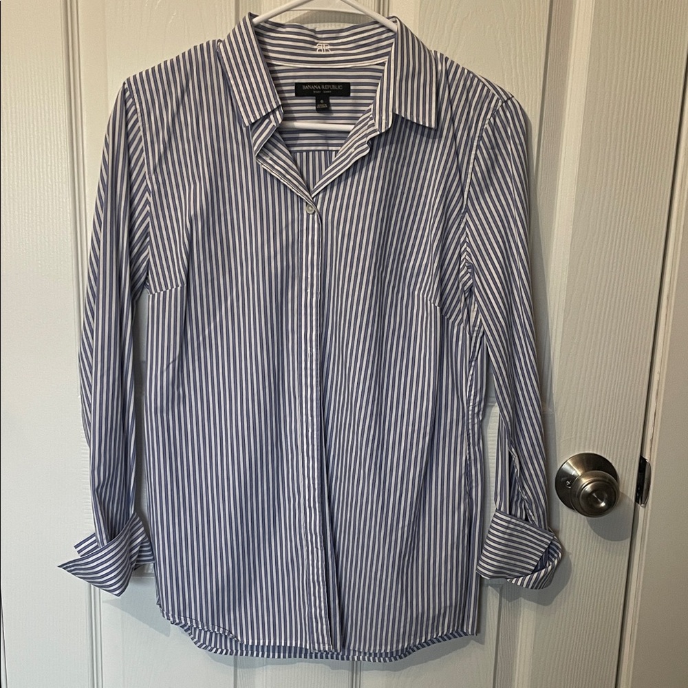 Banana Republic Navy Striped Casual Shirt